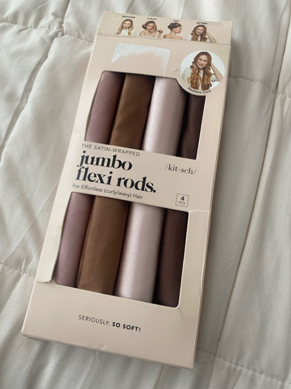 Kitsch satin-wrapped jumbo flexi rods — pink, brown, mauve tones